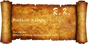 Radics Kinga névjegykártya